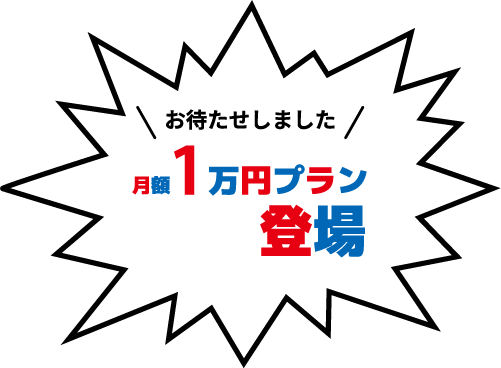 お待たせしました 月額1万円プラン登場